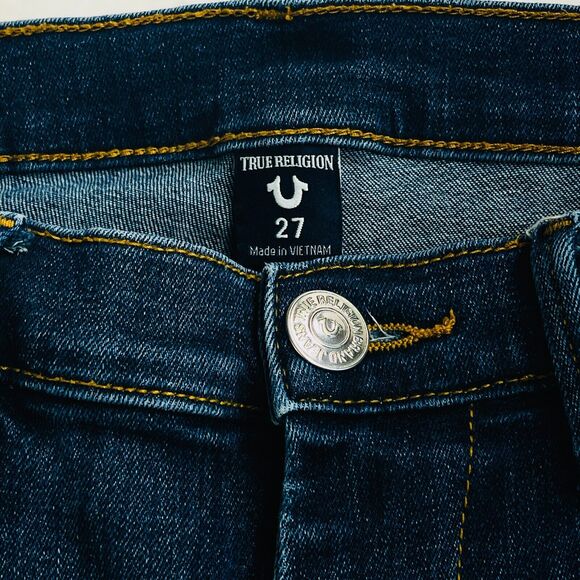 True Religion Halle Mid Rise Super Skinny Jeans Womens Size 27 Dark Wash Stretch - Picture 2 of 16